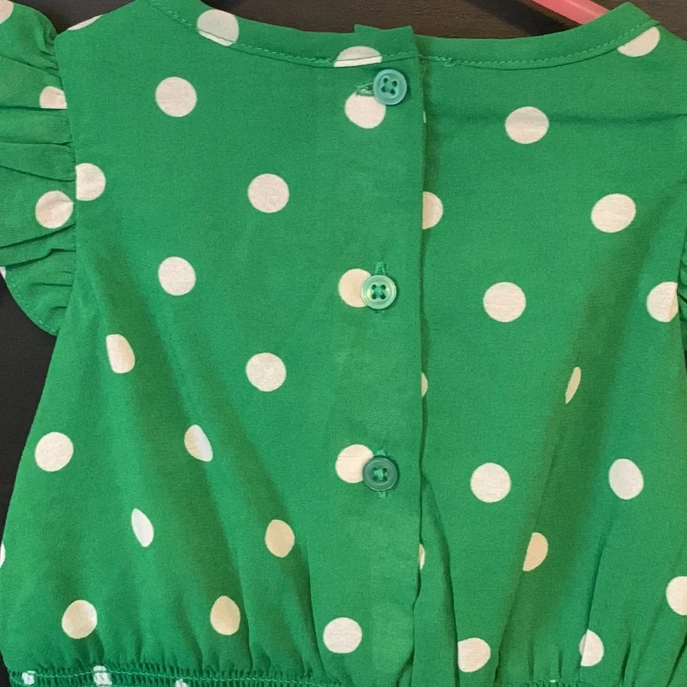 NWOT - Janie and Jack Green Chiffon Dotted Dress & Bloomer Set
